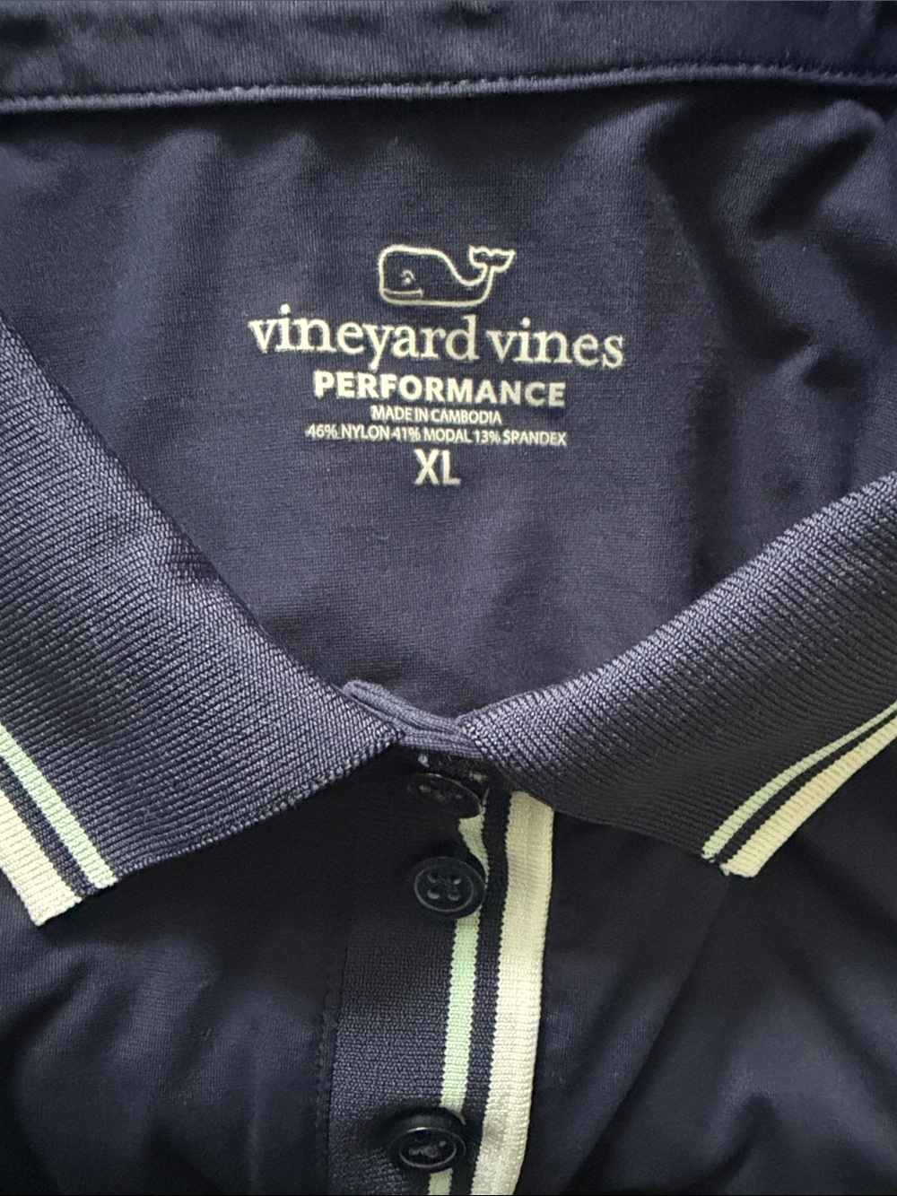 Vineyard Vines Navy Performance Polo with White Stripe-XL